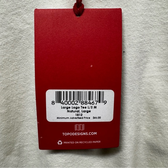 *NWT* Men’s Topo Designs Large Logo Tee LS - Size L - Natural - Picture 3 of 3